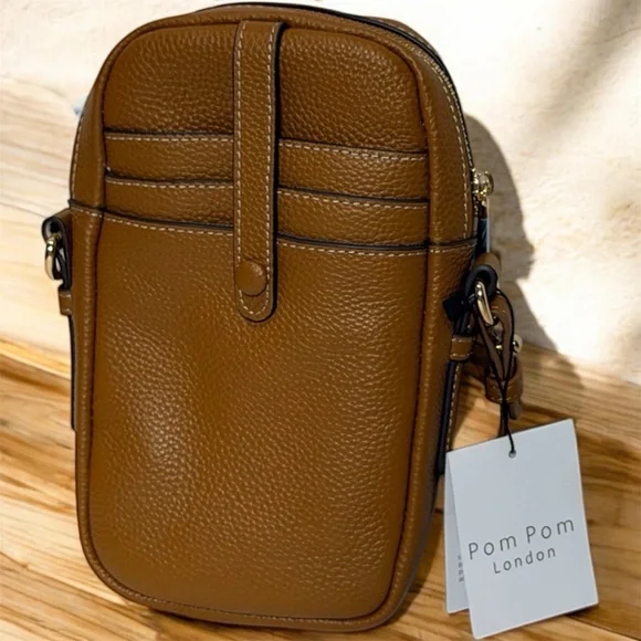 Pom Pom London pompom Tan and Gray Crossbody Bag NEW NWT - Picture 2 of 7